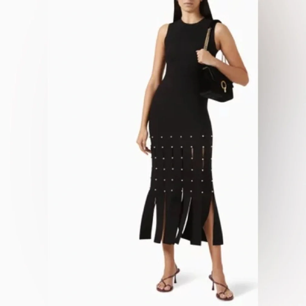 NWT Sandro Gildana Faux Pearl Fringe Cutout Knit Maxi Dress—No Flaws - Picture 2 of 9